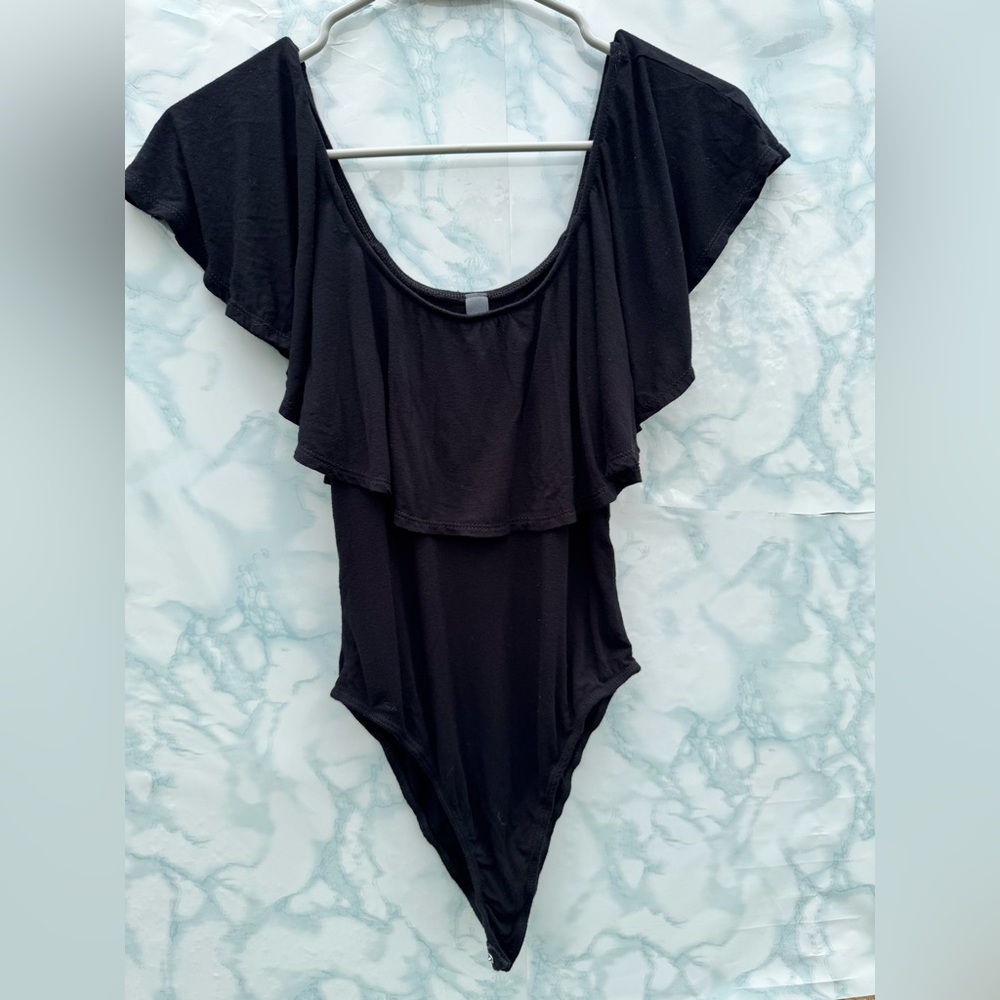 Alya Black Ruffled bodysuit